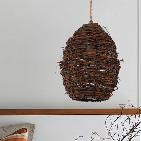 Lightsin Handcrafted Rustic Woven Rattan and Iron Pendant Light Lightsin UK In Stock 