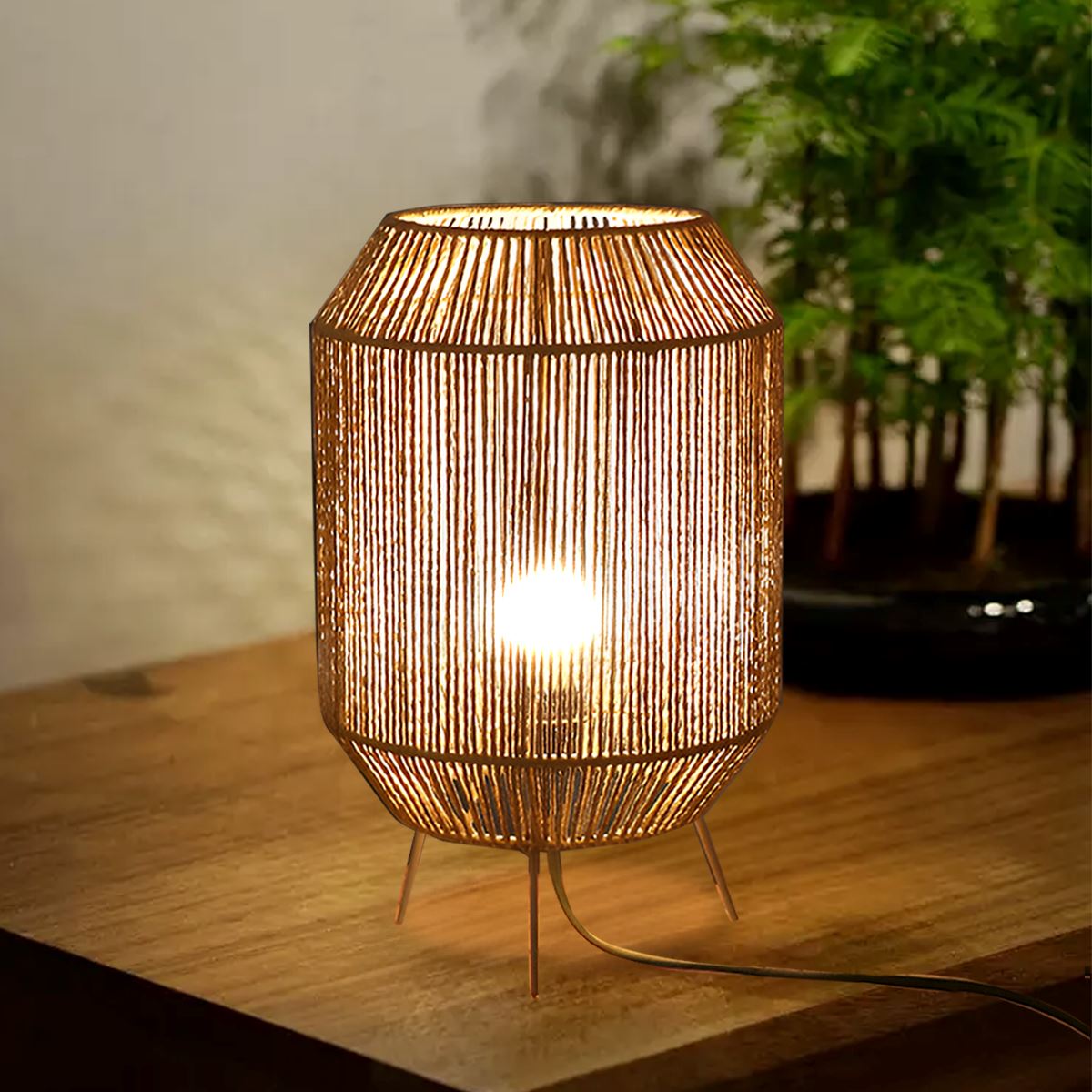 Lightsin Handcrafted Paper Rope Table Lamp Perfect for Living Rooms Lightsin UK 