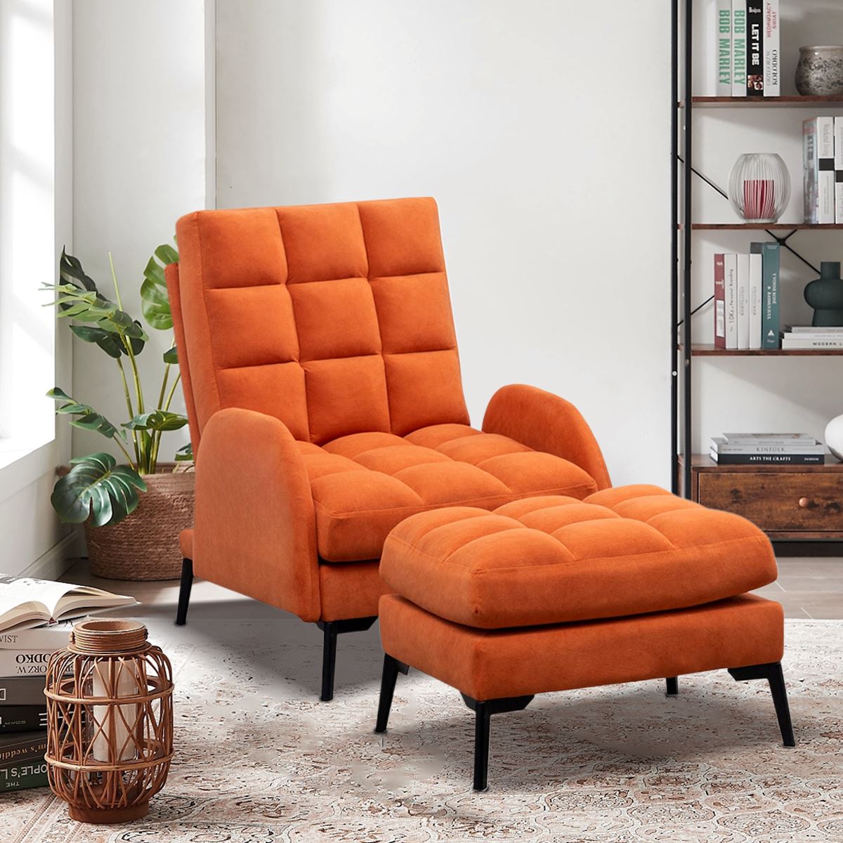 Upholstered Adjustable Backrest Velvet Sleeper Recliner Come with Ottoman Recliners Living and Home 