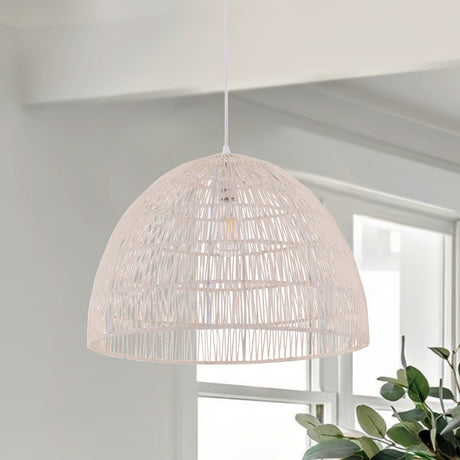 Lightsin Handwoven Paper Rope Dome Pendant Light with Iron Frame Lightsin UK In Stock 