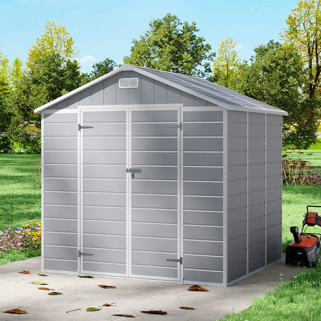 8x6ft Outdoor Apex Roof Plastic Tool Shed with Dual-door (Ver.2) Living and Home 