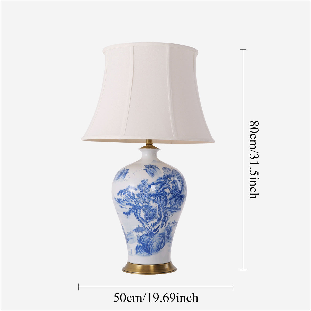 Lightsin Classic Ceramic Desk Lamp Blue and White with Fabric Shade Lightsin UK 