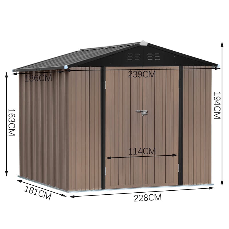 Classic Lockable Tool Storage Bike Shed Brown Metal Shed for Garden Storage Garden Sheds Living and Home 