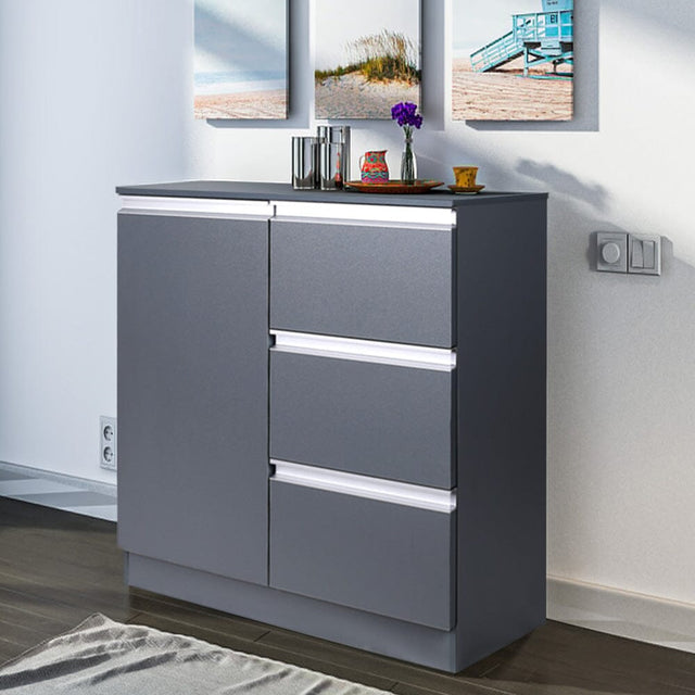 80cm W Grey Sideboard Cabinet with 3 Drawers Cabinets Living and Home 