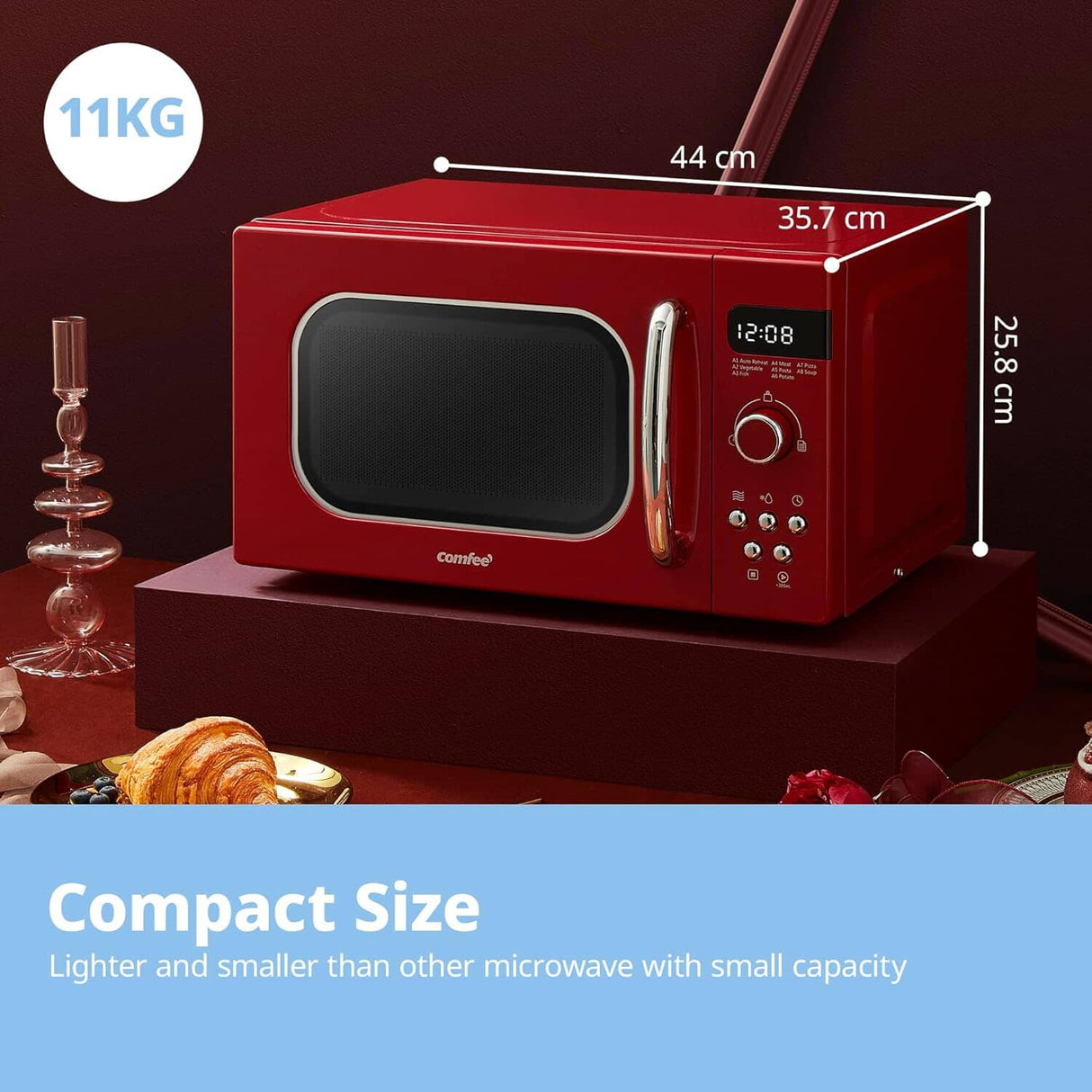 800W 20L Retro Microwave Oven with LED Display Red/Cream/Pastel Green Living and Home 