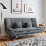 182CM Convertible Wide Grey 3 Seater Linen Sofa Bed with 2 Pillows Sofa Beds Living and Home 