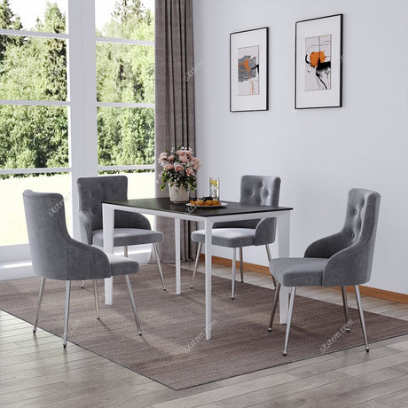 Grey Velvet Tufted Dining Chair with Cushion Living and Home 