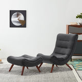 Black Modern Curved Velvet Lounge Chair with Footstool Lounge Chairs Living and Home 