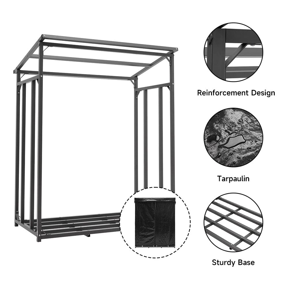 Garden Sanctuary Metal Tube Firewood Rack with PE Cover Roof Garden Sheds Living and Home 