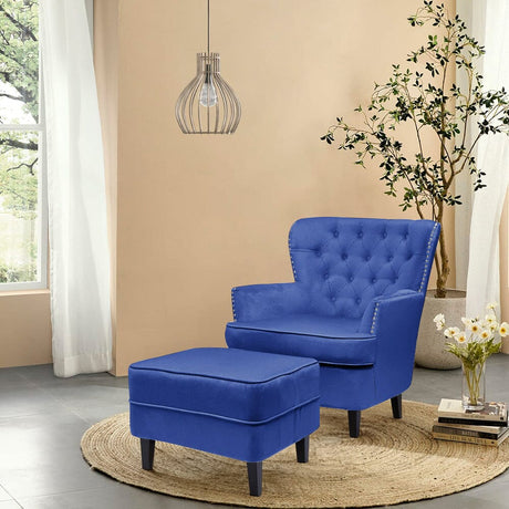 Tufted Velvet Accent Armchair and Ottoman Set Living and Home 