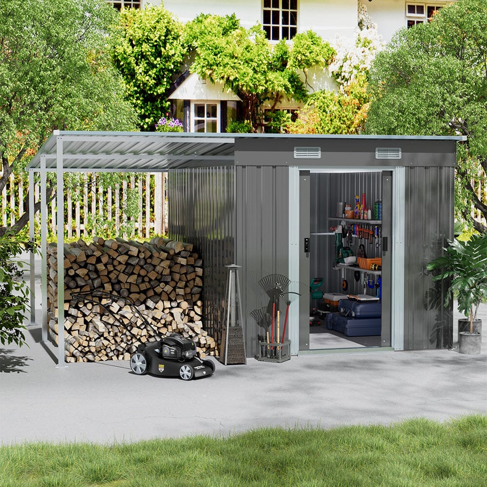 6X9FT Outdoor Metal Pent Roof Storage Shed with Lean-to Living and Home 