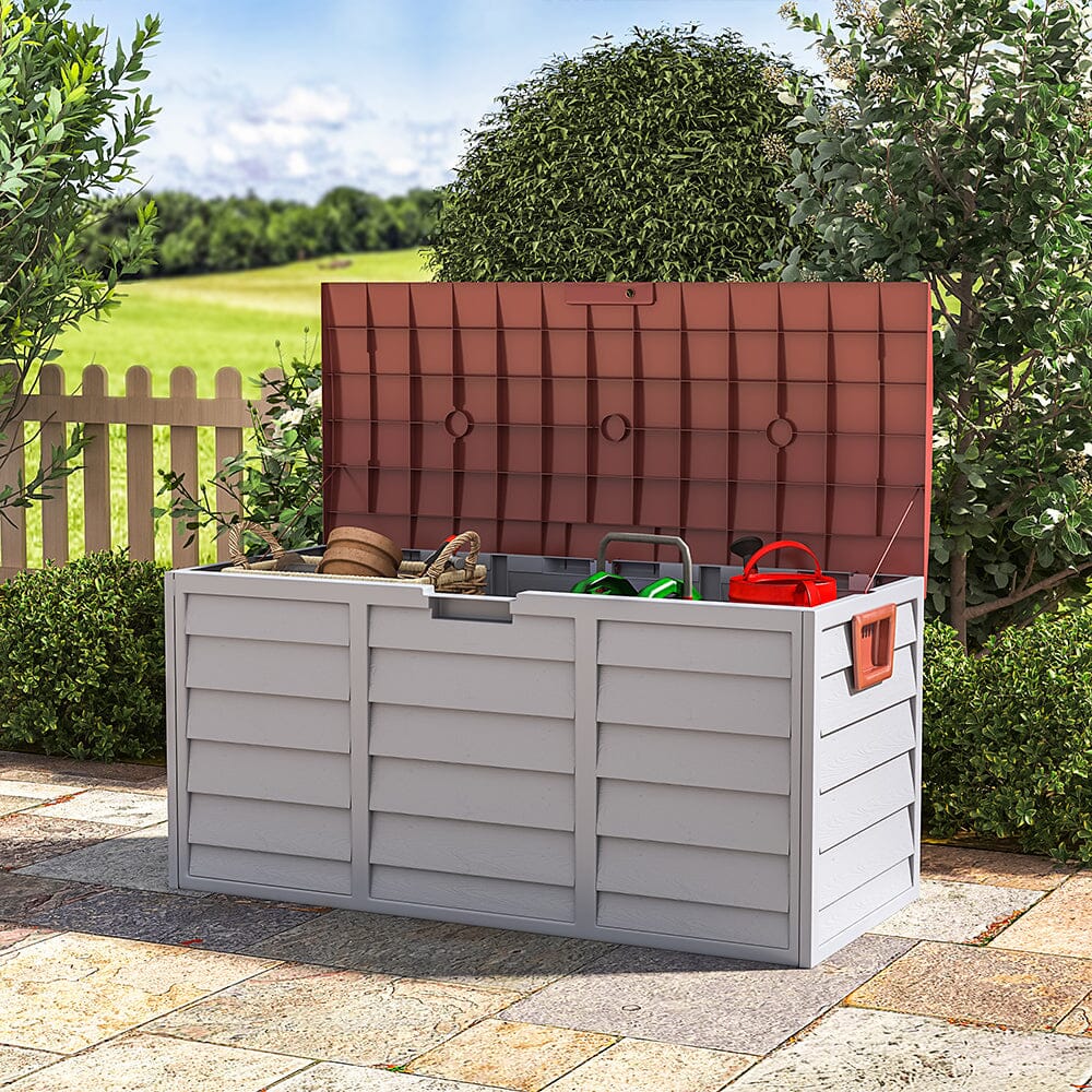 3ft Long Outdoor Grey Chest Storage Box with Brown Cover Garden Storage Boxes Living and Home 