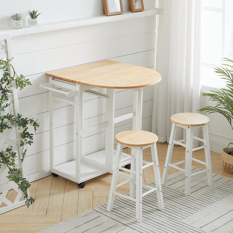 Chic White Kitchen Mobile Cart with Pine and MDF Construction Living and Home 