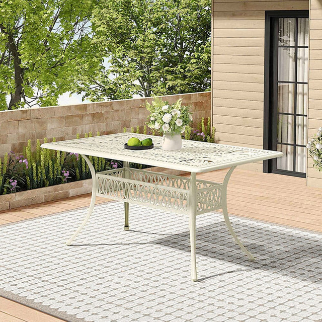 150cm Wide Garden Dining Table Hollow Cast Aluminium Tables White/Black Garden Dining Tables Living and Home White 