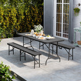 Portable Outdoor Folding Table - Rattan Plastic, Black Collapsible Design Foldtable table Living and Home 