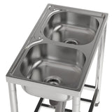 Two Compartment Stainless Steel Sink with Shelf Kitchen Sinks Living and Home 