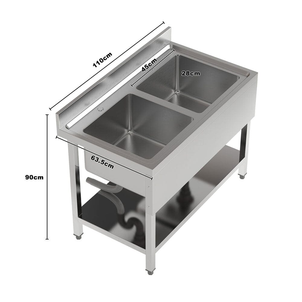 Stainless Steel Two Compartment Commercial Sink with Shelf Kitchen Sinks Living and Home 