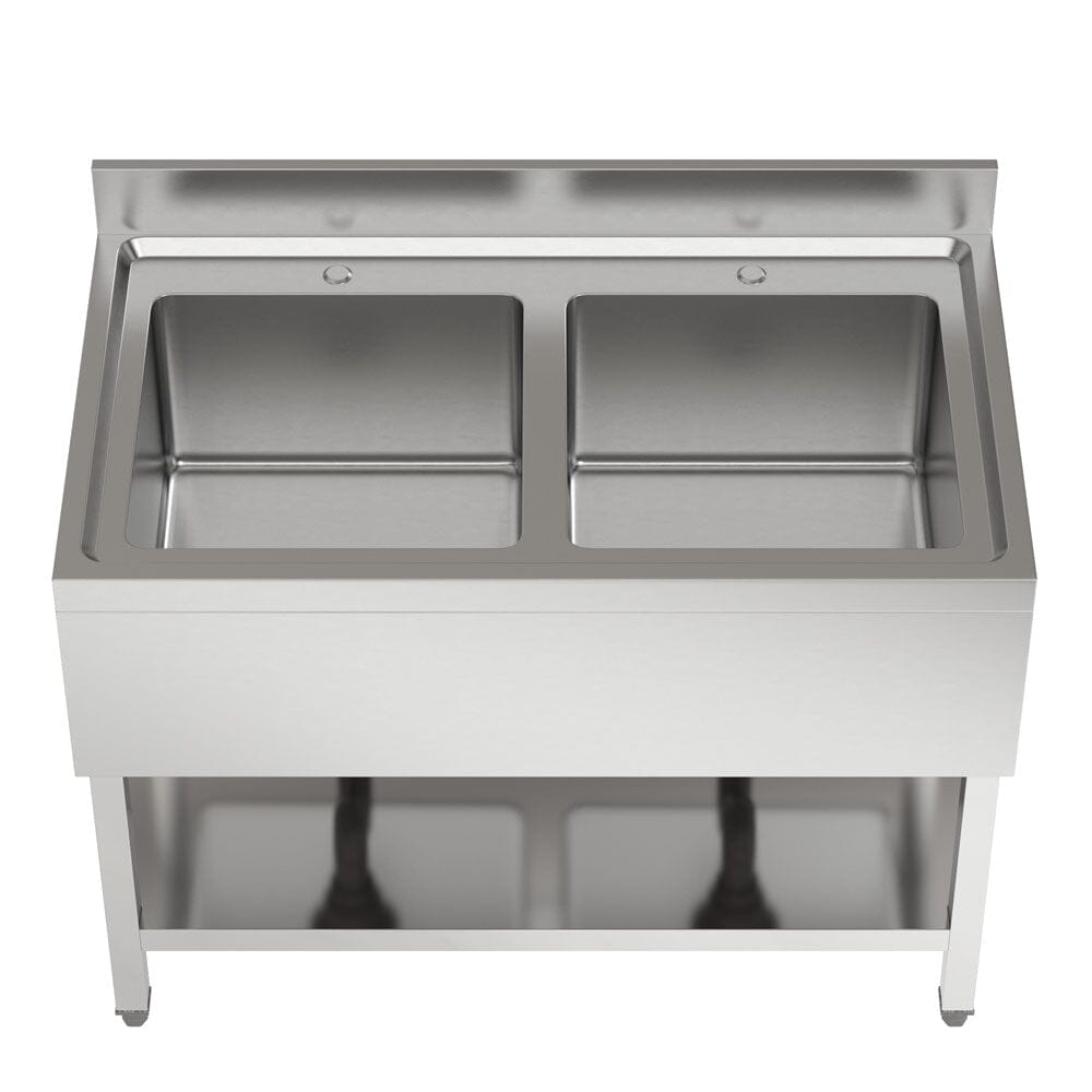 Stainless Steel Two Compartment Commercial Sink with Shelf Kitchen Sinks Living and Home 