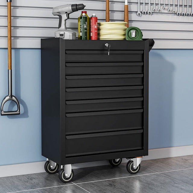 Lockable 7 Drawer Tool Trolley Rolling Cabinet Tool Storage Cabinets Living and Home 