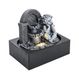 Grey Tabletop Resin Cherub Fountain with LED Light Indoor Table Decorations Living and Home 