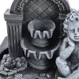 Grey Tabletop Resin Cherub Fountain with LED Light Indoor Table Decorations Living and Home 