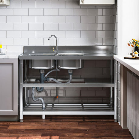 Stainless Steel One Compartment Sink with Shelves Living and Home Version A 