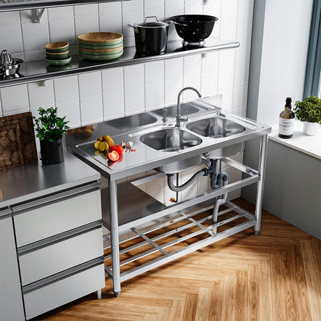 Stainless Steel One Compartment Sink with Shelves Living and Home Version B 