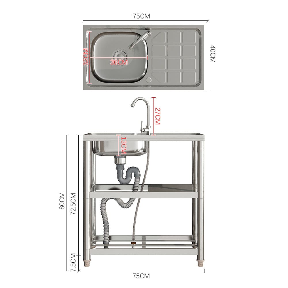 Stainless Steel One Compartment Sink with Shelves and Drainboard Living and Home 