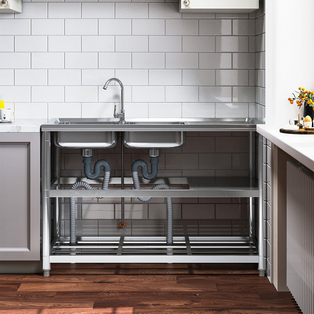 Steel Two Compartment Sinks with Shelves and Drainboard Living and Home 