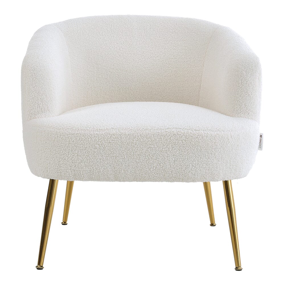 White Boucle Teddy Fabric Armchair with Metal Legs Tub Chairs Living and Home 