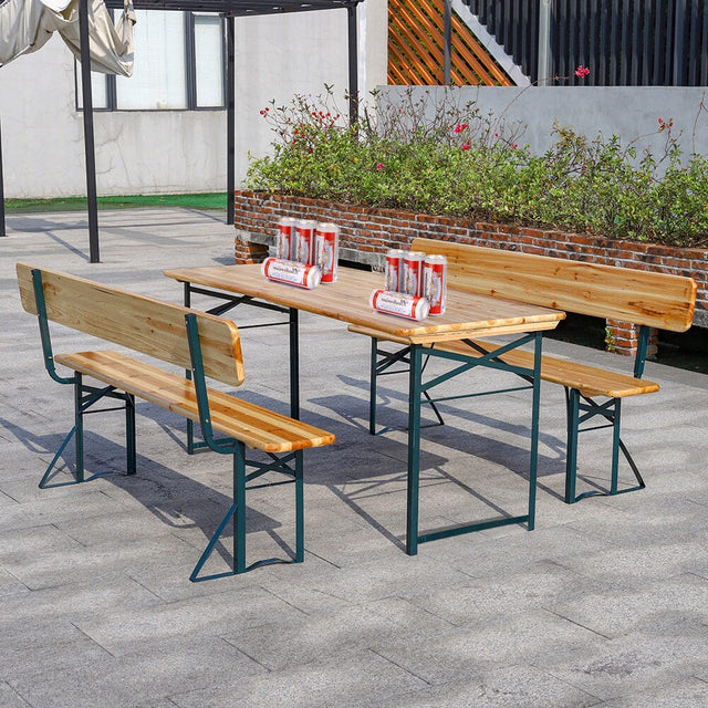 118cm Wide 2 Garden Benches Rustic Wooden Folding Table Set Garden Dining Sets Living and Home 