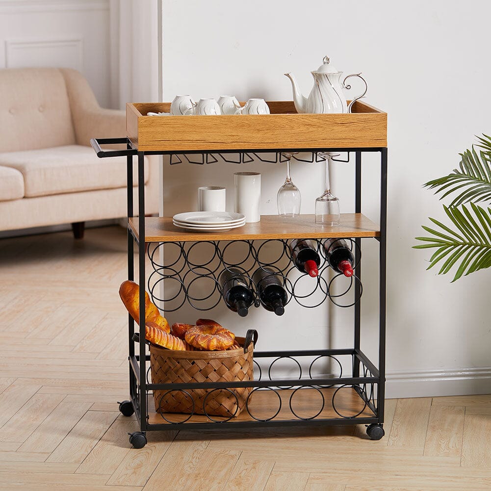 93.5cm H 3 Tier Kitchen Cart Wood Trolley for Dining Room Kitchen Trolleys Living and Home 