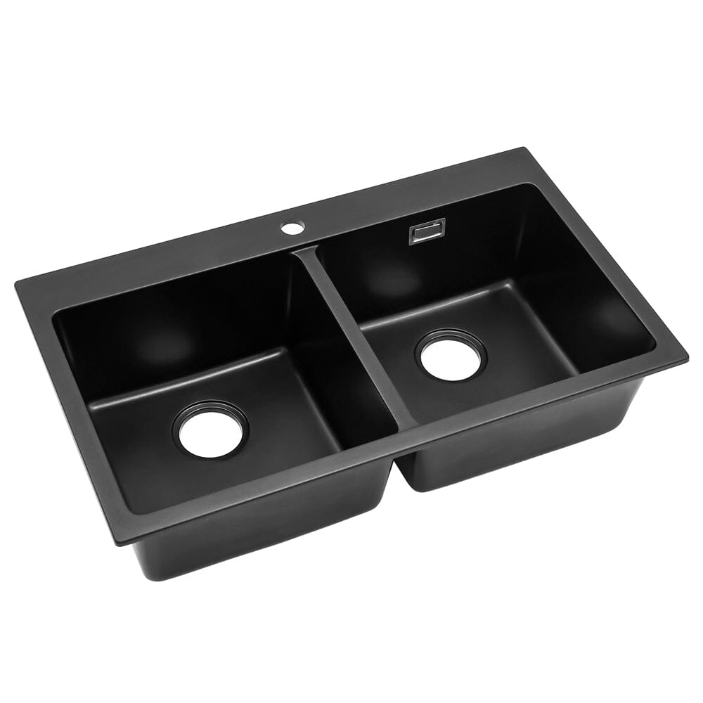 Quartz Undermount Kitchen Sink Double Bowl Black Kitchen Sinks Living and Home 