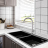 Quartz Undermount Kitchen Sink Double Bowl Black Kitchen Sinks Living and Home Black with side 