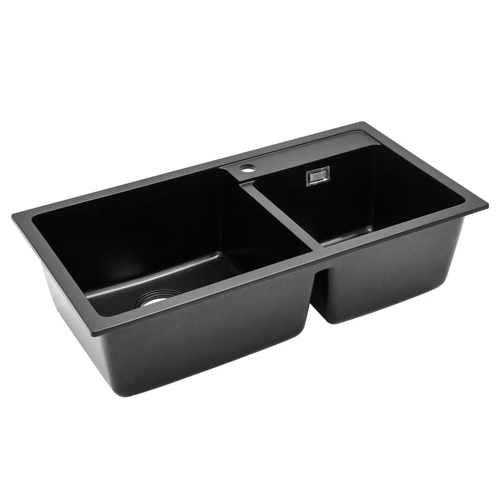 Undermount Double Bowl Quartz Kitchen Sink Black Kitchen Sinks Living and Home 