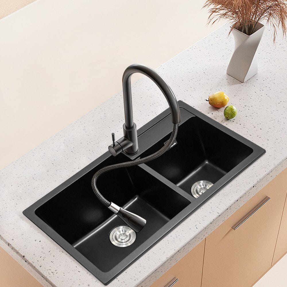 Undermount Double Bowl Quartz Kitchen Sink Black Kitchen Sinks Living and Home 