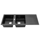 Quartz Undermount Double Bowl Kitchen Sink with Drainboard Kitchen Sinks Living and Home 