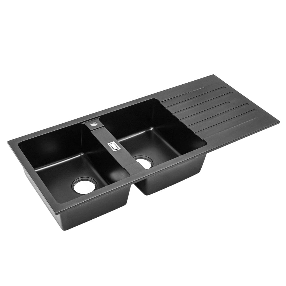 Quartz Undermount Double Bowl Kitchen Sink with Drainboard Kitchen Sinks Living and Home 