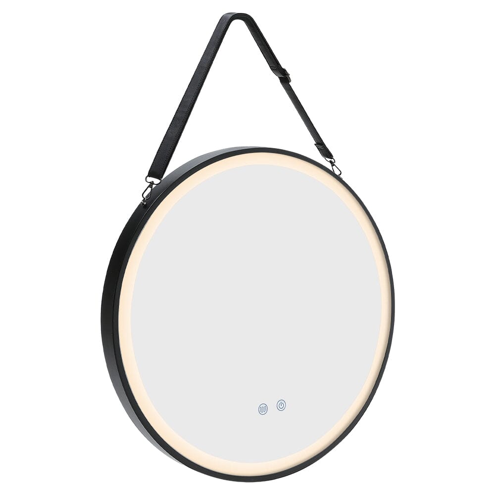 Round Metal LED Mirror with Hanging Strap Bathroom Mirrors Living and Home 