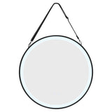 Round Metal LED Mirror with Hanging Strap Bathroom Mirrors Living and Home 