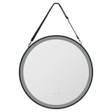 Round Metal LED Mirror with Hanging Strap Bathroom Mirrors Living and Home 