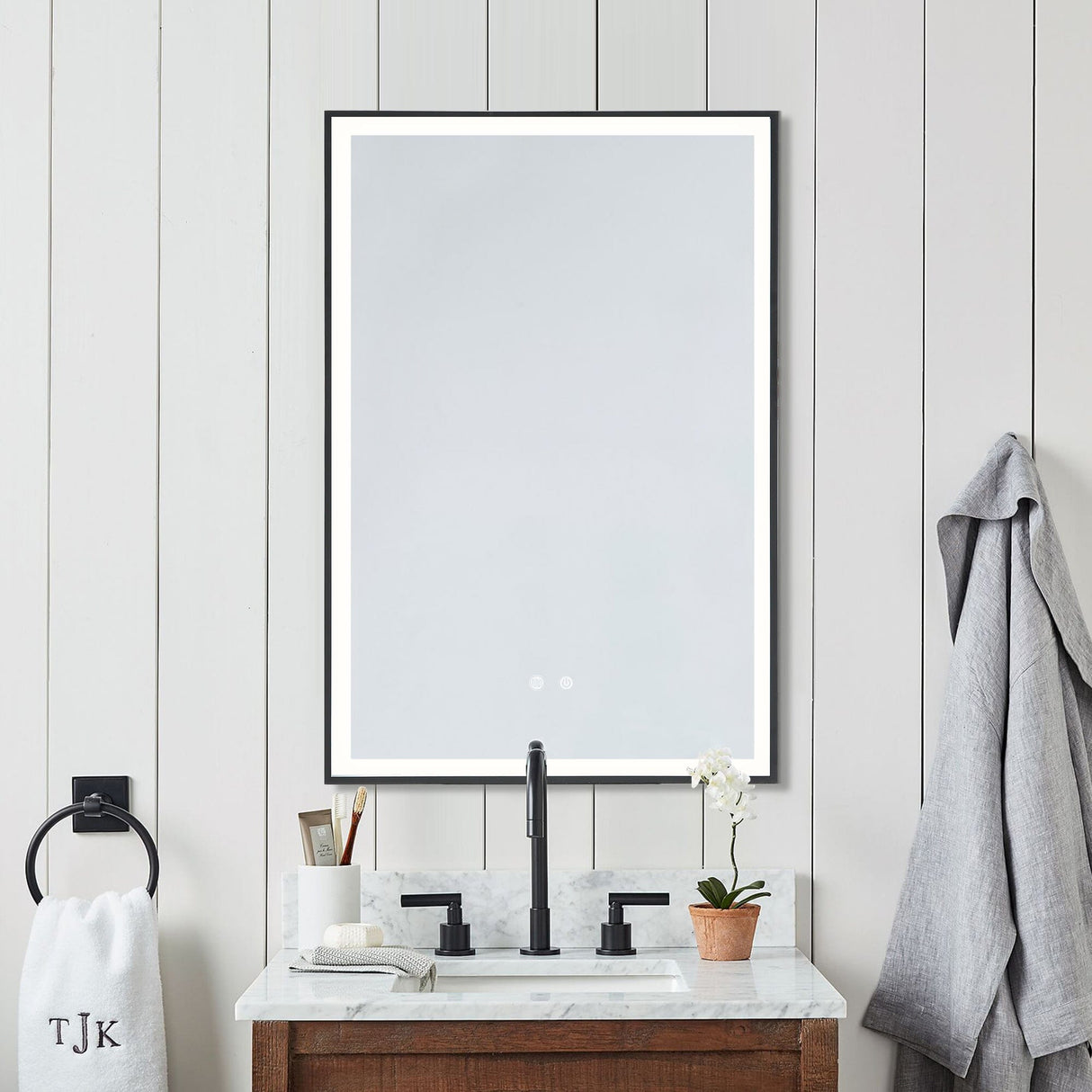 Rectangular 50x70cm Anti-fog Bathroom Vanity Mirror with Touch Lighting Bathroom Mirrors Living and Home 