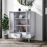 Elegant White Kitchen Side Cabinet with Transparent Double Doors Living and Home 