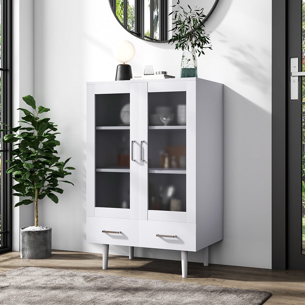 Elegant White Kitchen Side Cabinet with Transparent Double Doors Living and Home 