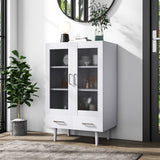 Elegant White Kitchen Side Cabinet with Transparent Double Doors Living and Home 