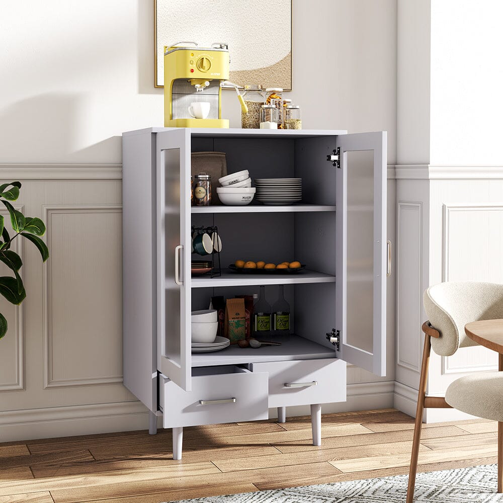 Elegant White Kitchen Side Cabinet with Transparent Double Doors Living and Home 