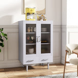 Elegant White Kitchen Side Cabinet with Transparent Double Doors Living and Home 