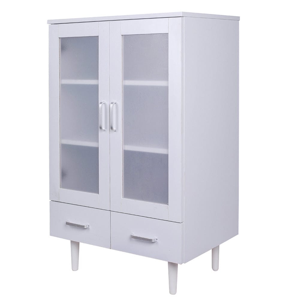 Elegant White Kitchen Side Cabinet with Transparent Double Doors Living and Home 