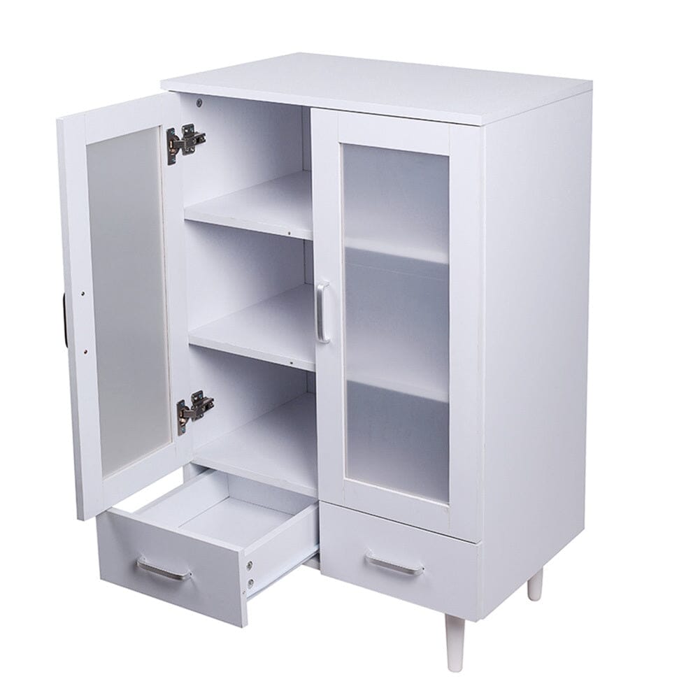 Elegant White Kitchen Side Cabinet with Transparent Double Doors Living and Home 