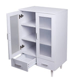 Elegant White Kitchen Side Cabinet with Transparent Double Doors Living and Home 